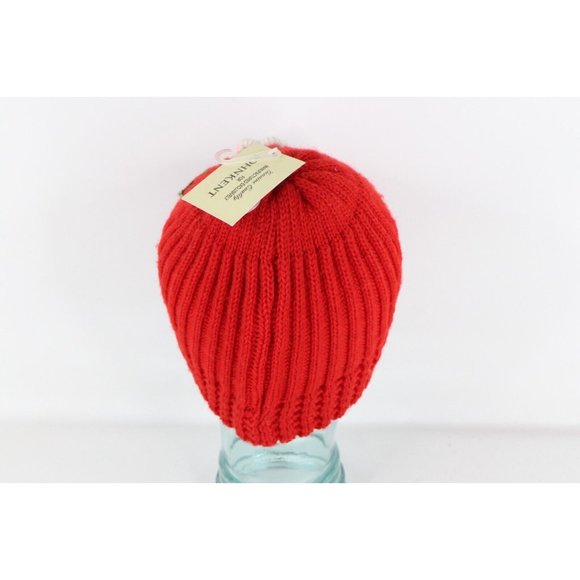 NOS Vintage 90s Streetwear Womens Chunky Knit Floral Flower Beanie Hat Cap Red